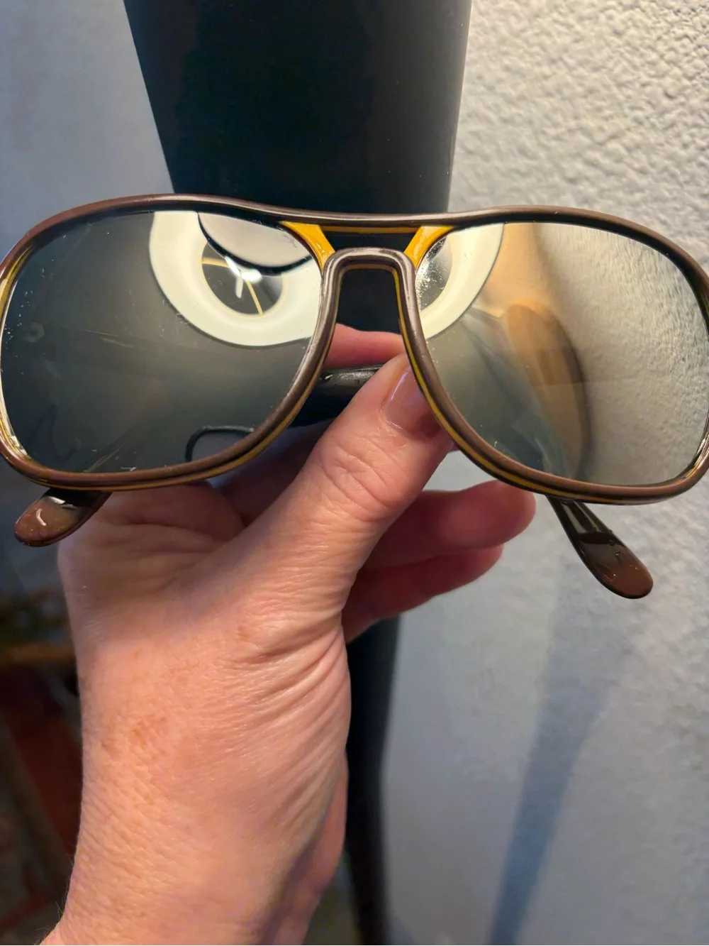 Vintage 70s 80s Japan Oversized Mirrored Aviator Sunglasses Brown Mustard